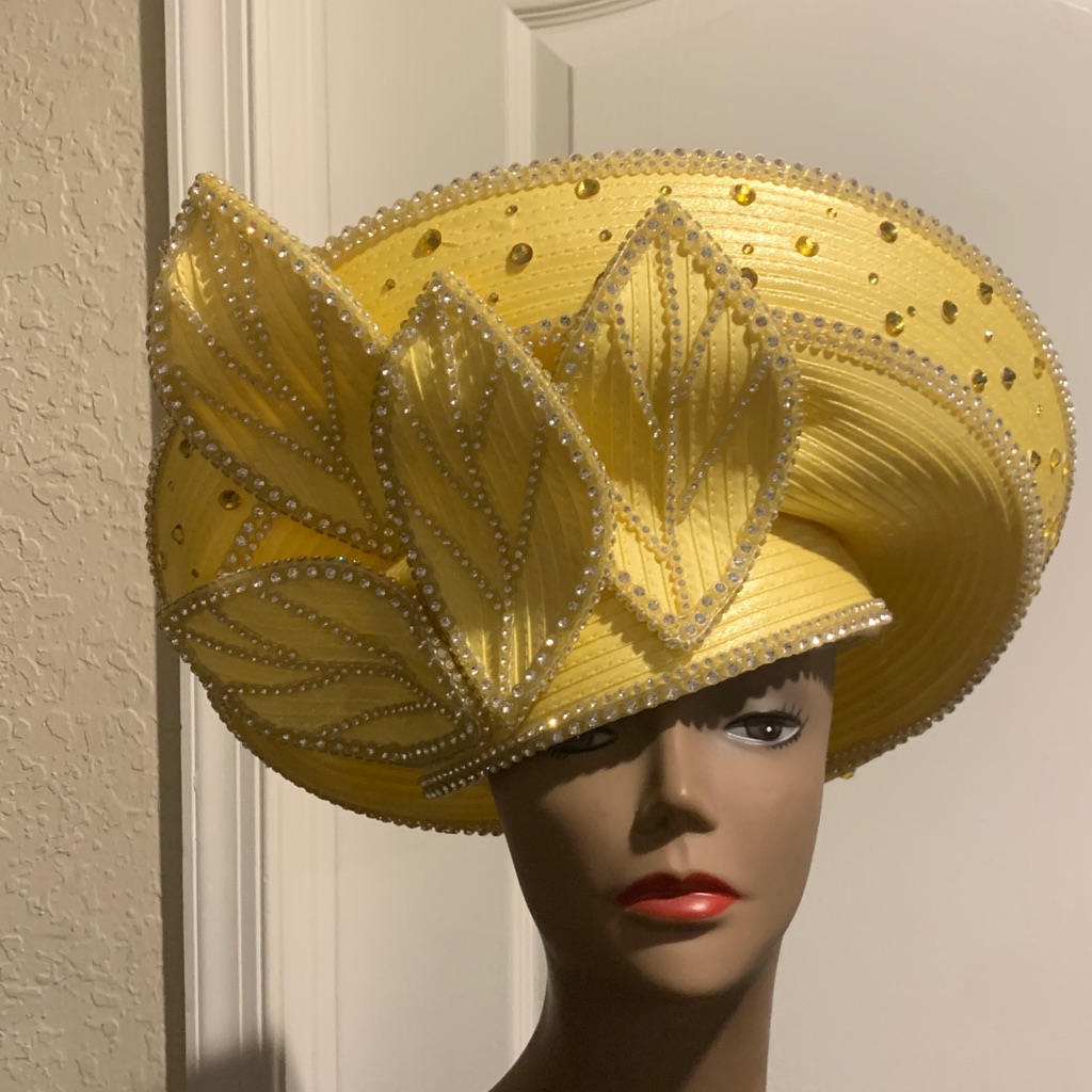 Elegant Yellow Hat With Pearl Accents